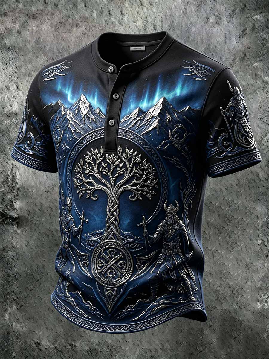 Miesten Retro Viking Warrior Print Casual T-paita