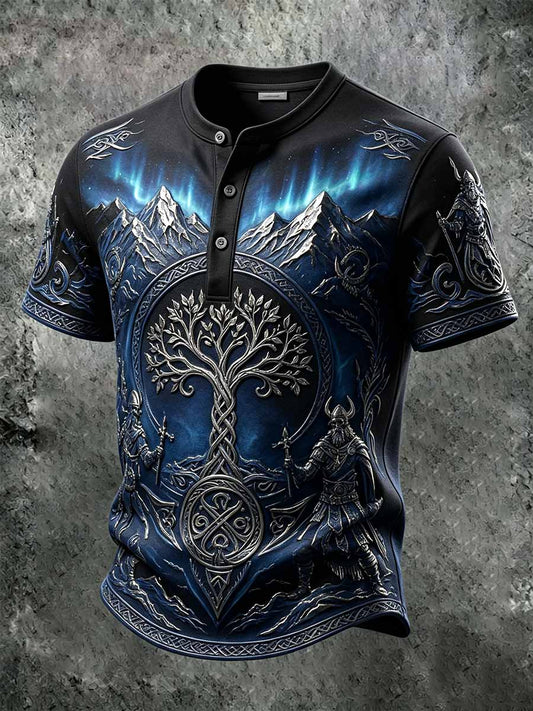 Miesten Retro Viking Warrior Print Casual T-paita