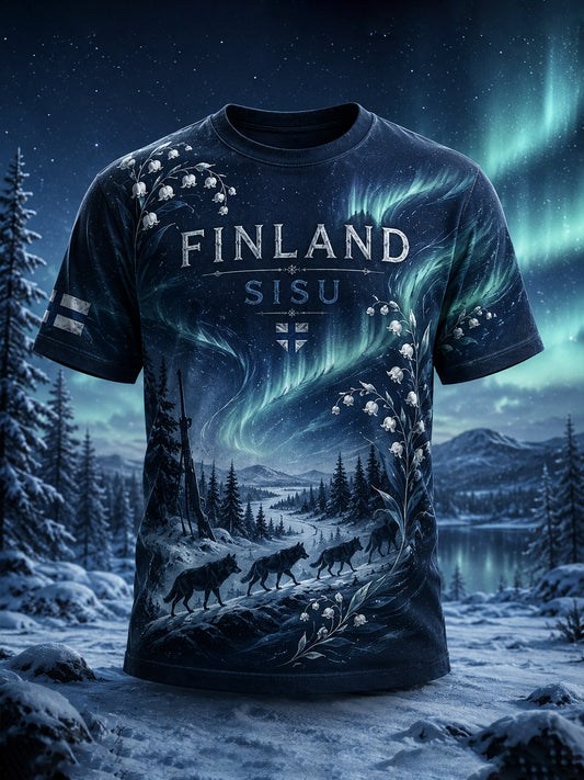 Miesten suomalainen veteraani Sisu Element -sarjan taidepainatetulla t-paidalla