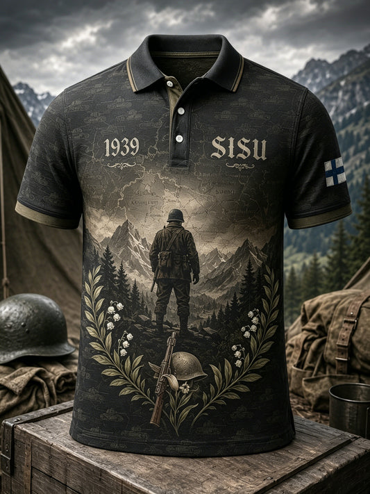 Miesten suomalainen veteraani Sisu -kulttuurielementit taidetulostus polopaita