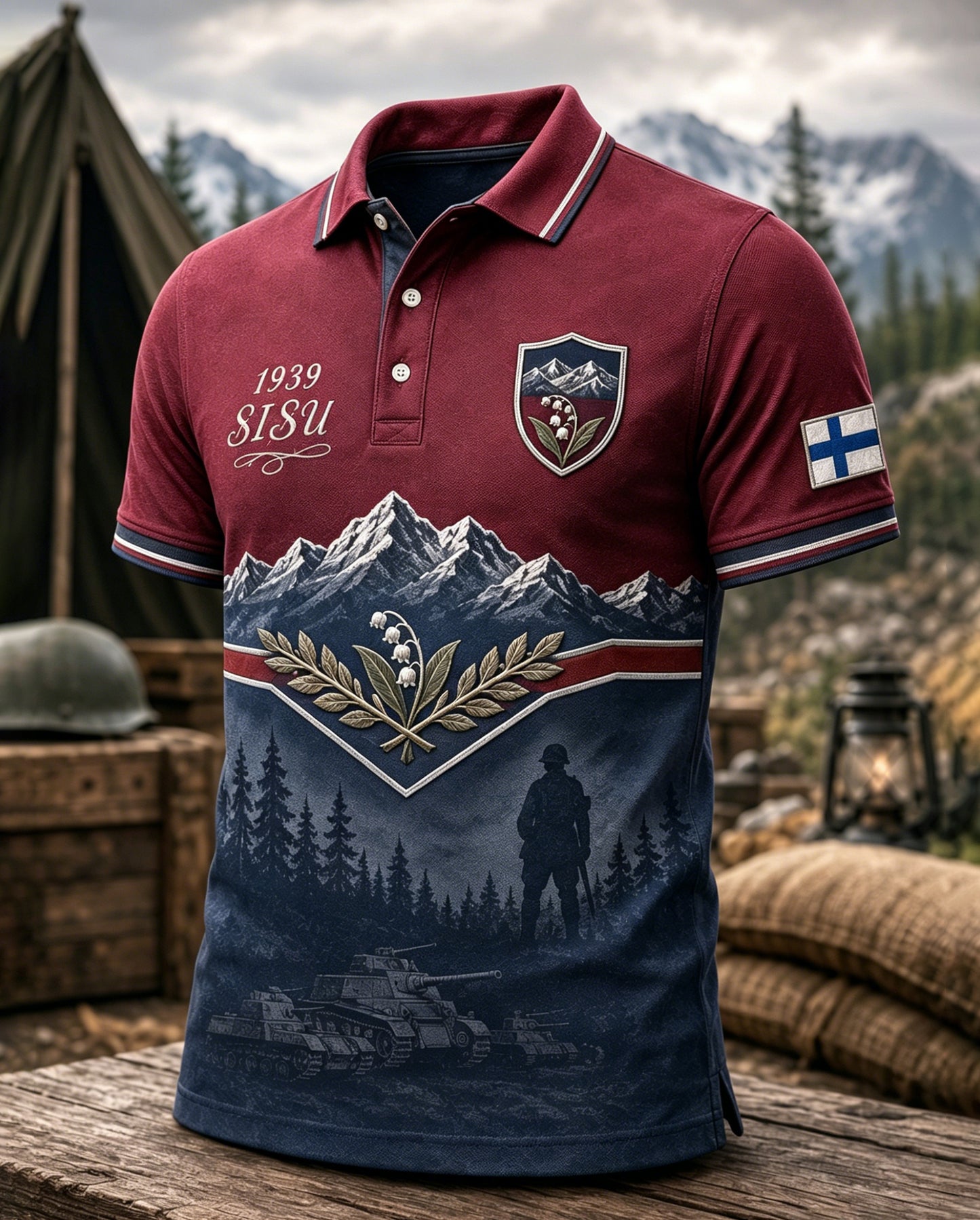 Miesten suomalainen veteraani Sisu Kulttuurielementit Taide Print Polo.