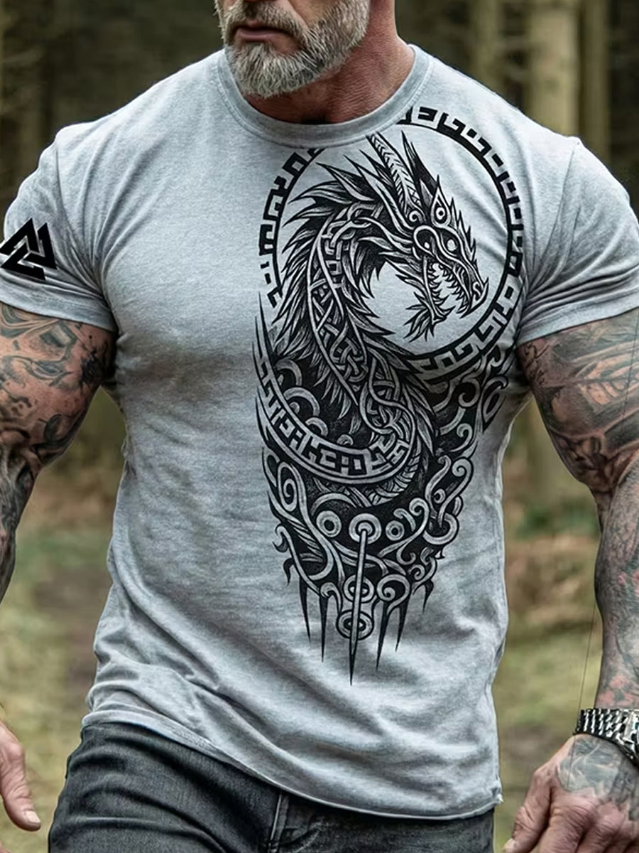 Retro VikingNordic tyyli Graphic Print Casual T-paia