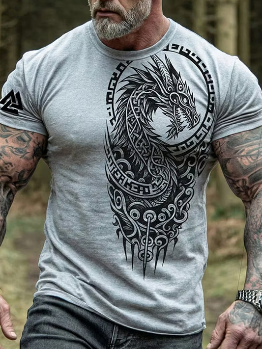 Retro VikingNordic tyyli Graphic Print Casual T-paia
