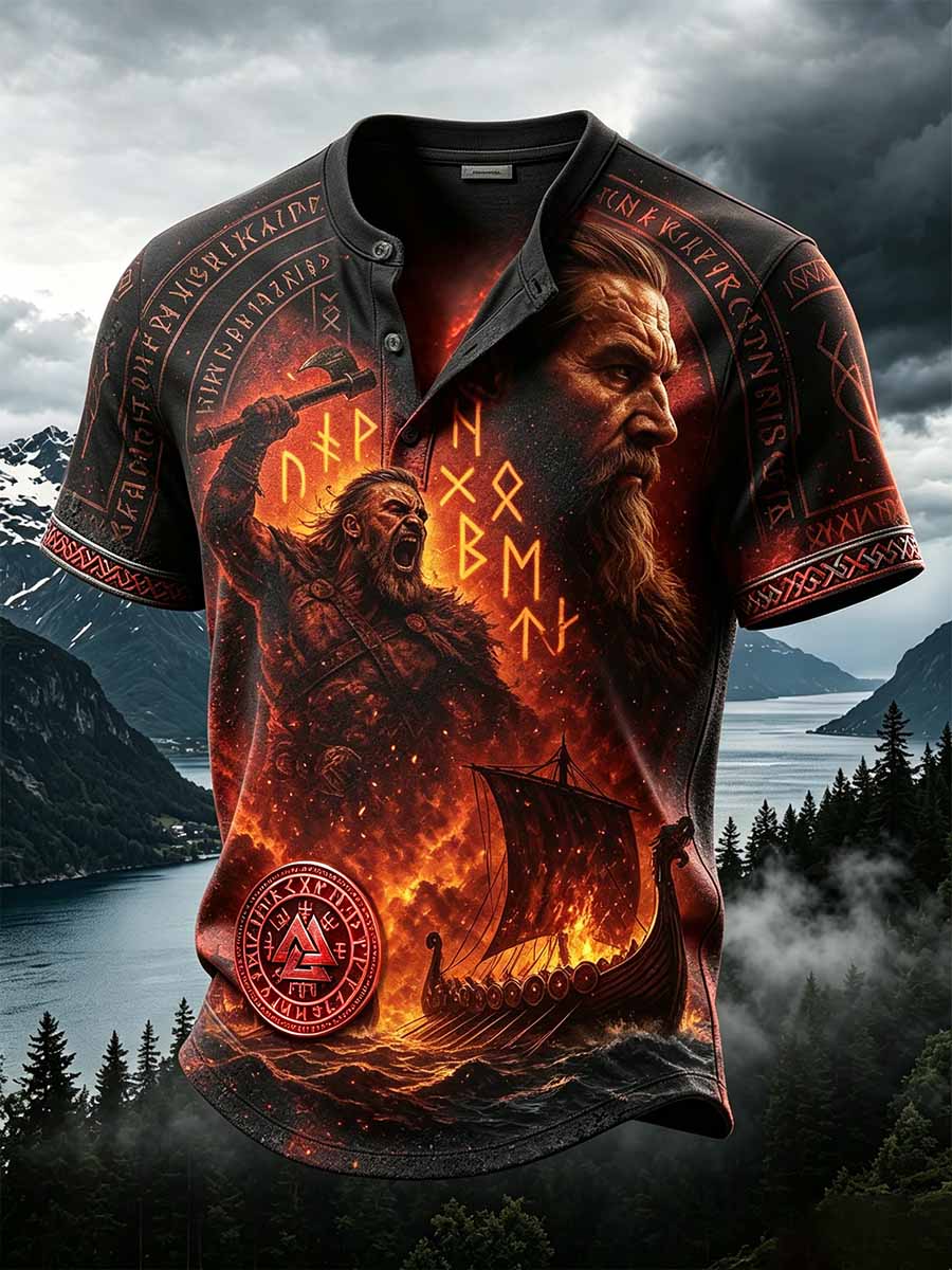 Miesten retro viikinkisoturi-painokuvioinen rento t-paita