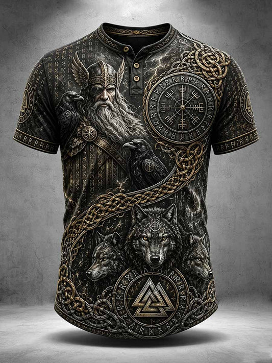 Miesten Vintage Viking Odin Print Casual T-paita
