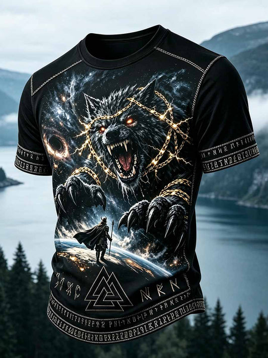 Miesten Vintage Viking Print Casual T-paiti