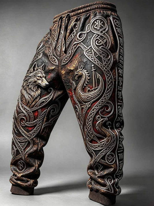 Miesten Retro Viking Dragon Head alus Tulosta Casual housut