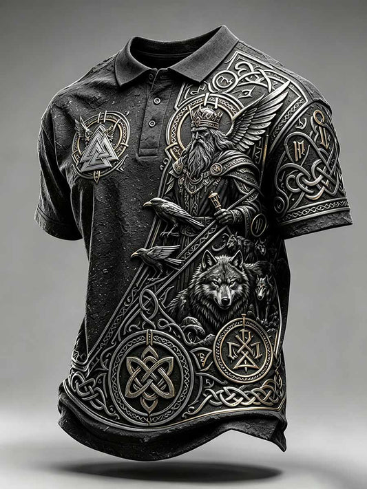 Miesten Vintage Viking Odin Print Casual Polo Paitala