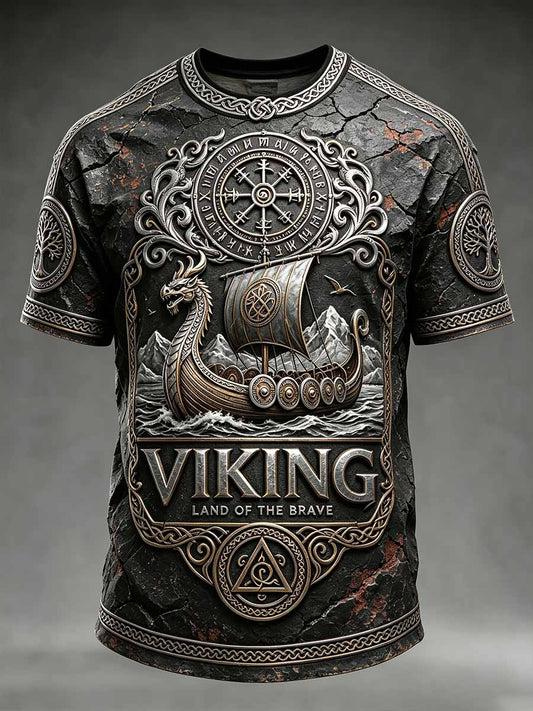 Miesten Retro Viking Print Casual T-paito