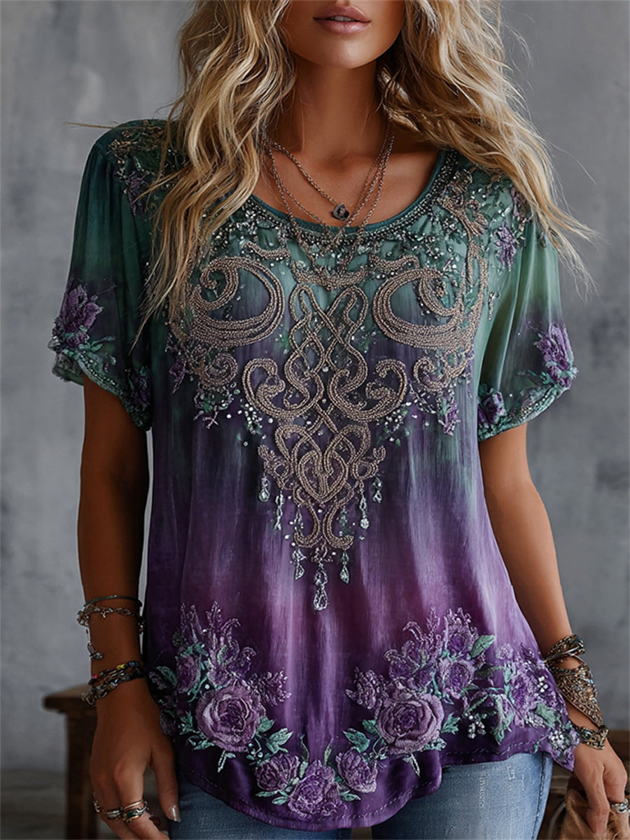 Naisten Classy Viking Celtic Knot Purple Floral Gradient Tulosta