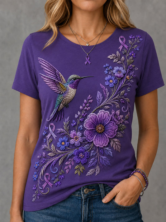 Naisten violetti Kukka & Kolibri Tulosta Alzheimerin tietoisuus Tuki Tee