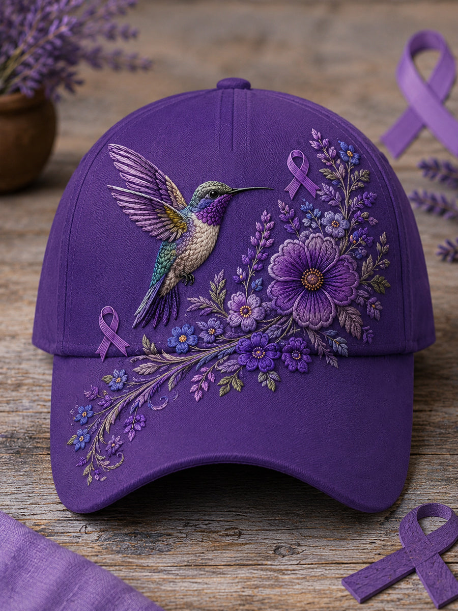 Unisex Purple Floral & Kolibri Tulosta Alzheimerin tietoisuus Tuki hatti