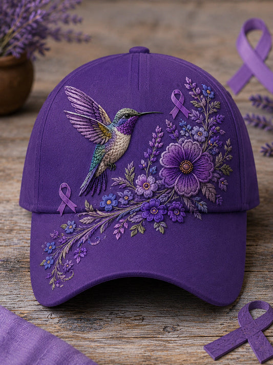 Unisex Purple Floral & Kolibri Tulosta Alzheimerin tietoisuus Tuki hatti