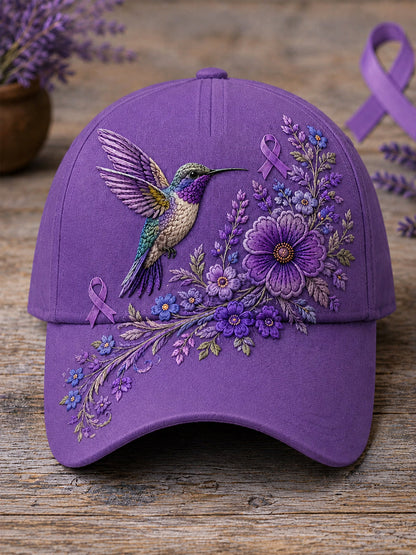Unisex Purple Floral & Kolibri Tulosta Alzheimerin tietoisuus Tuki hatti