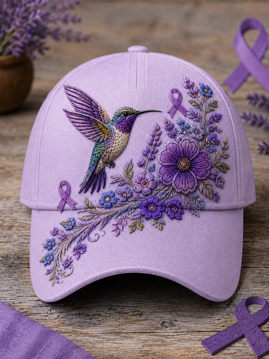 Unisex Purple Floral & Kolibri Tulosta Alzheimerin tietoisuus Tuki hatti