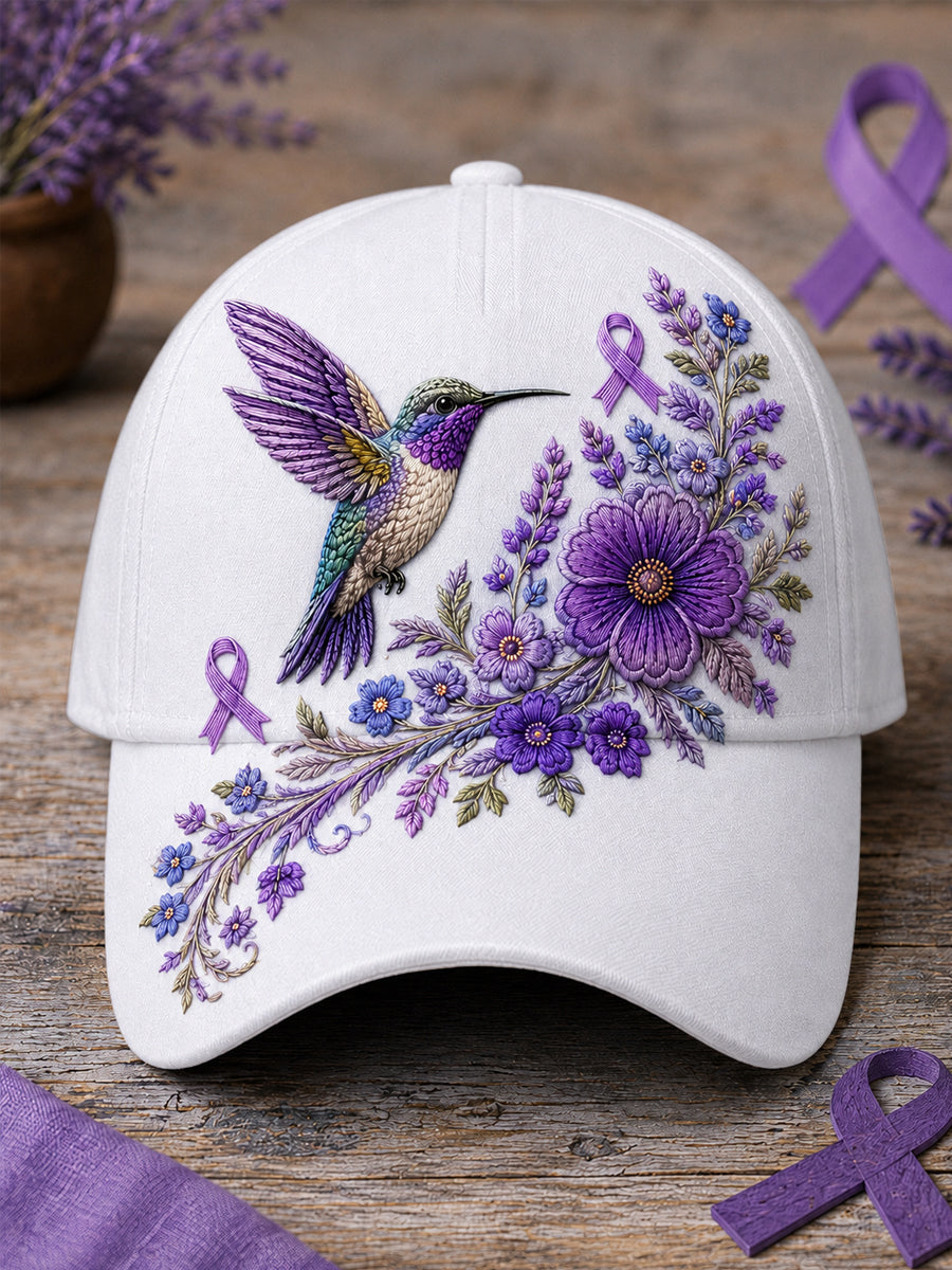 Unisex Purple Floral & Kolibri Tulosta Alzheimerin tietoisuus Tuki hatti
