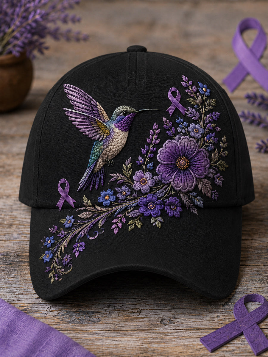Unisex Purple Floral & Kolibri Tulosta Alzheimerin tietoisuus Tuki hatti