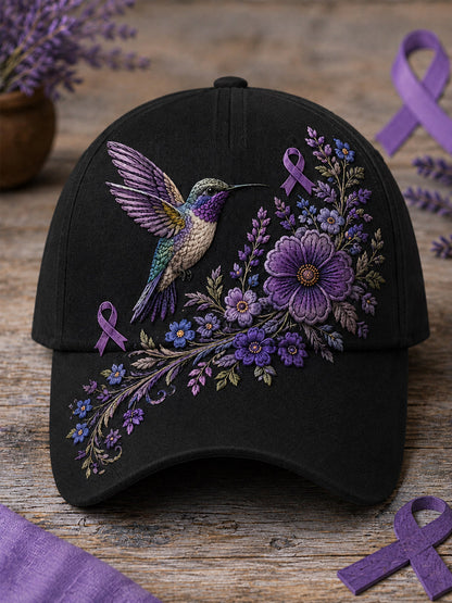 Unisex Purple Floral & Kolibri Tulosta Alzheimerin tietoisuus Tuki hatti