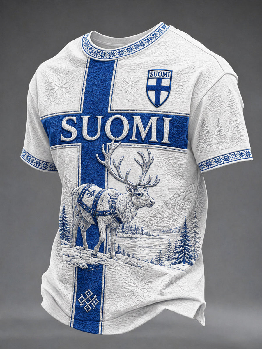 Miesten Suomi-rakkauden lyhythihainen O-pääntiainen t-paita