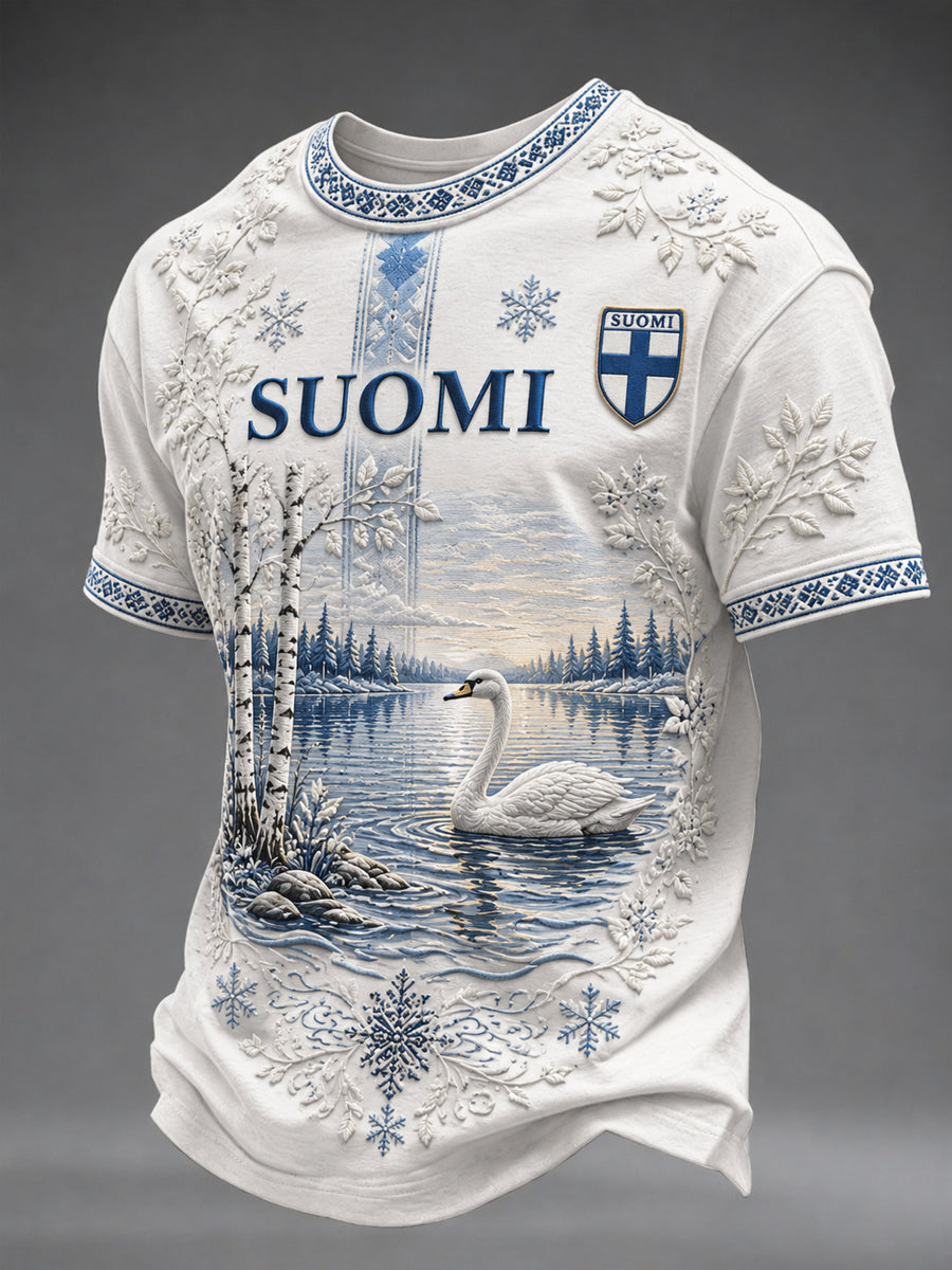 Miesten Suomi-rakkauden lyhythihainen O-pääntiainen t-paita