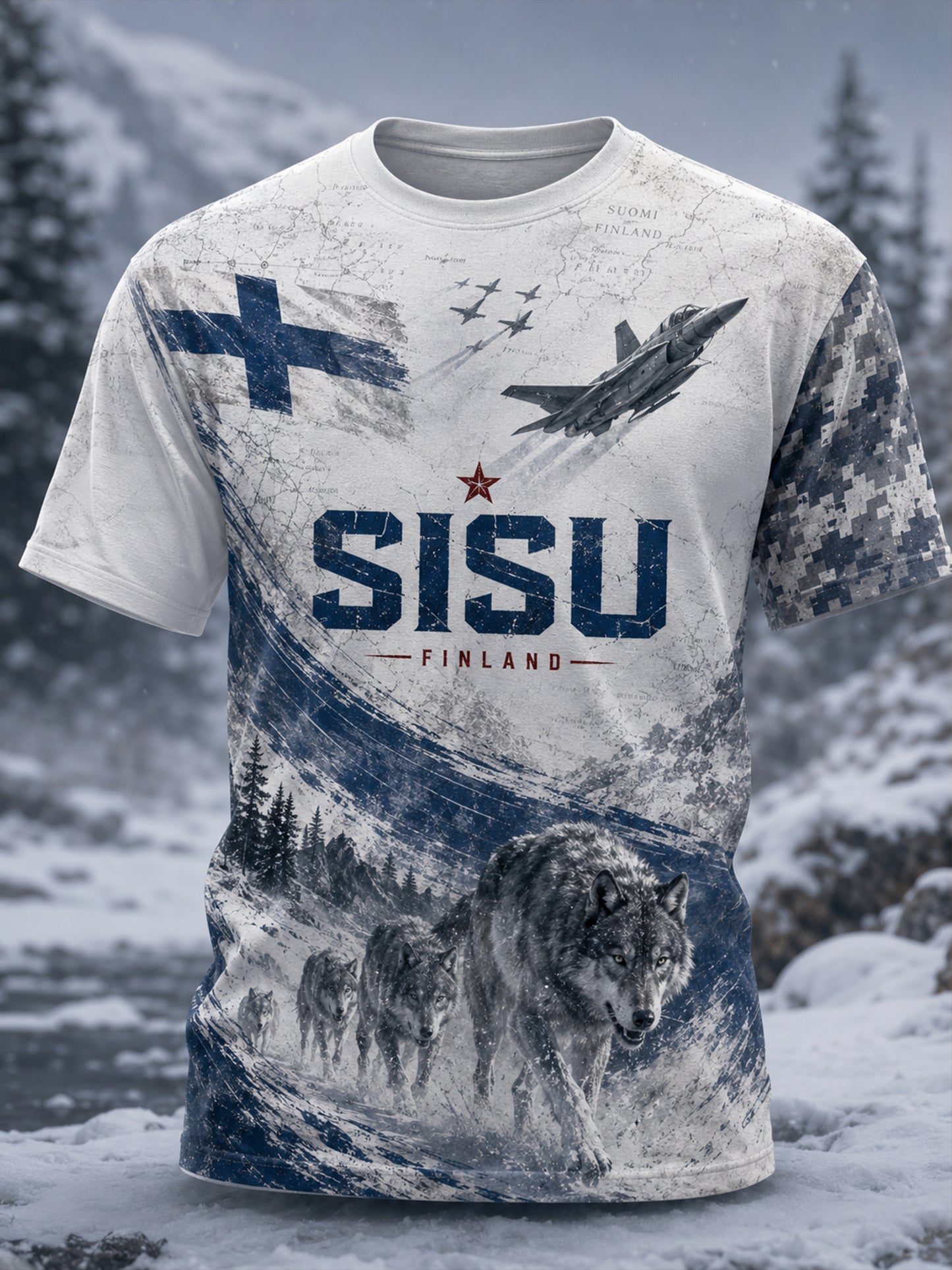 Miesten Sisu-perintö kulttuurielementit taidepainatukset T-paita (suomalainen veteraani)