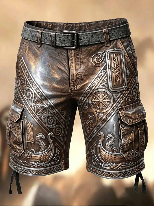 Miesten Retro Viking Print Casual Shorts