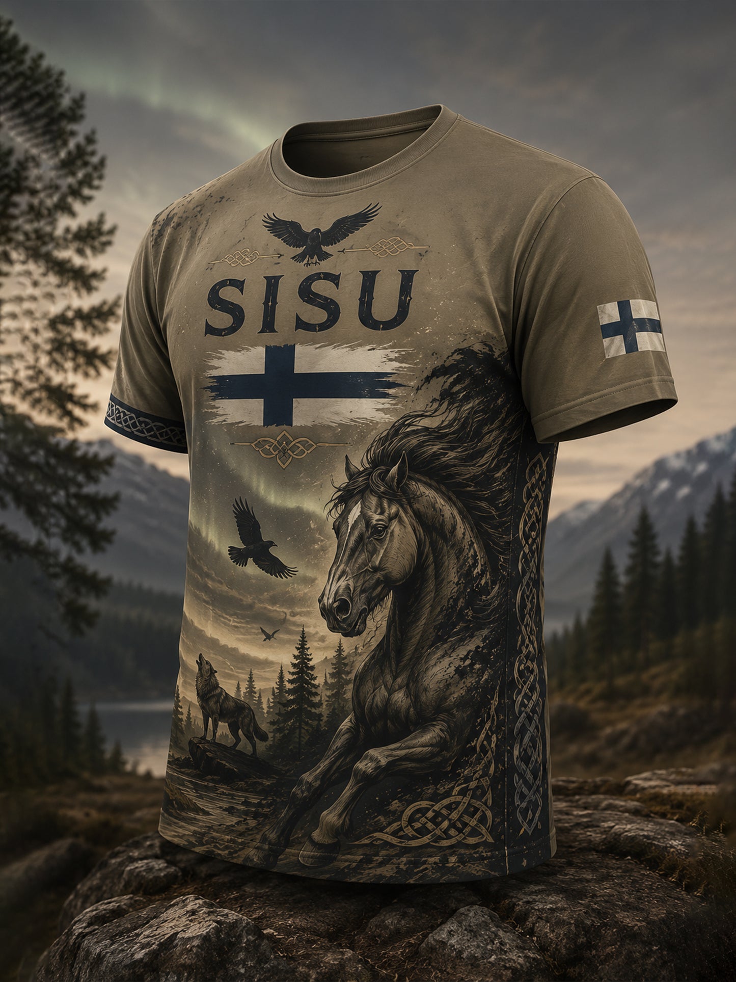 Miesten Sisu-isänmaallinen taidepainatus T-paita (Suomalainen veteraani)