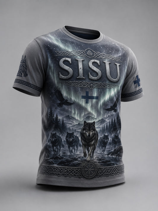 Miesten Sisu-isänmaallinen taidepainatus T-paita (Suomalainen veteraani)