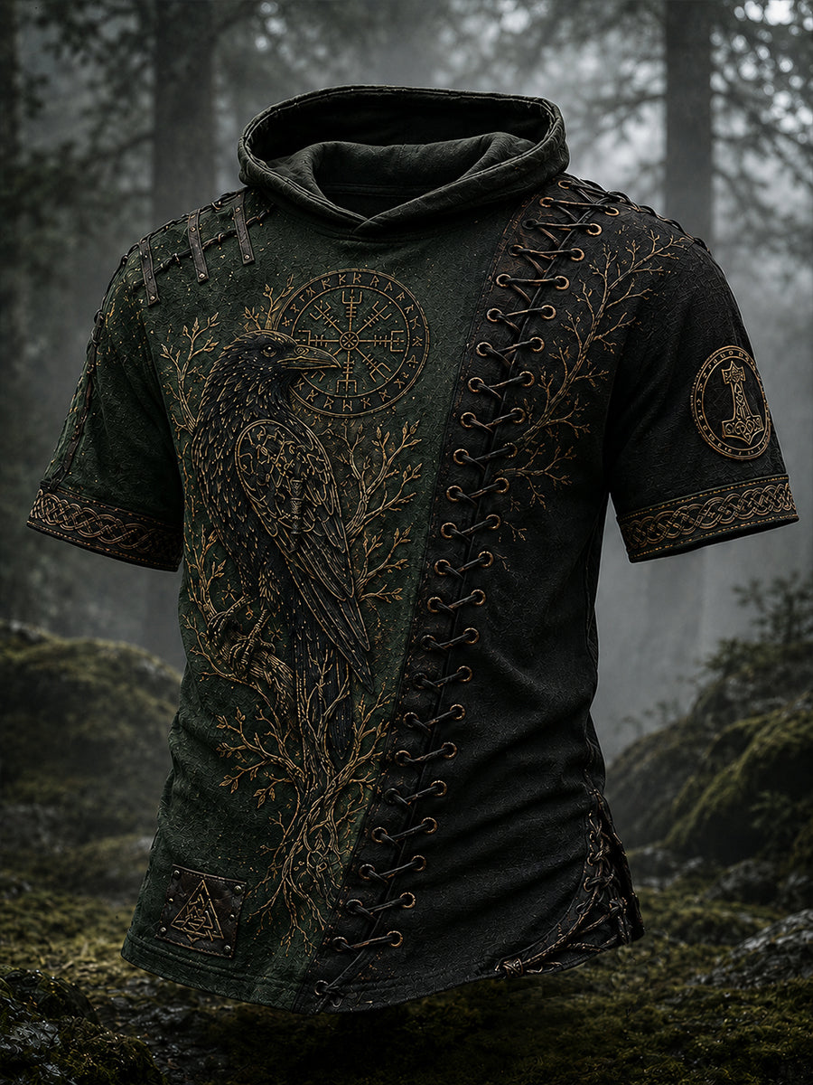 Vintage Viking-Inspired pohjoismainen kansantaide Print Casual Hoodie Print