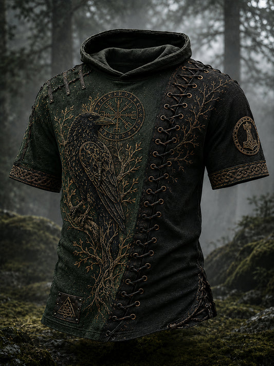 Vintage Viking-Inspired pohjoismainen kansantaide Print Casual Hoodie Print