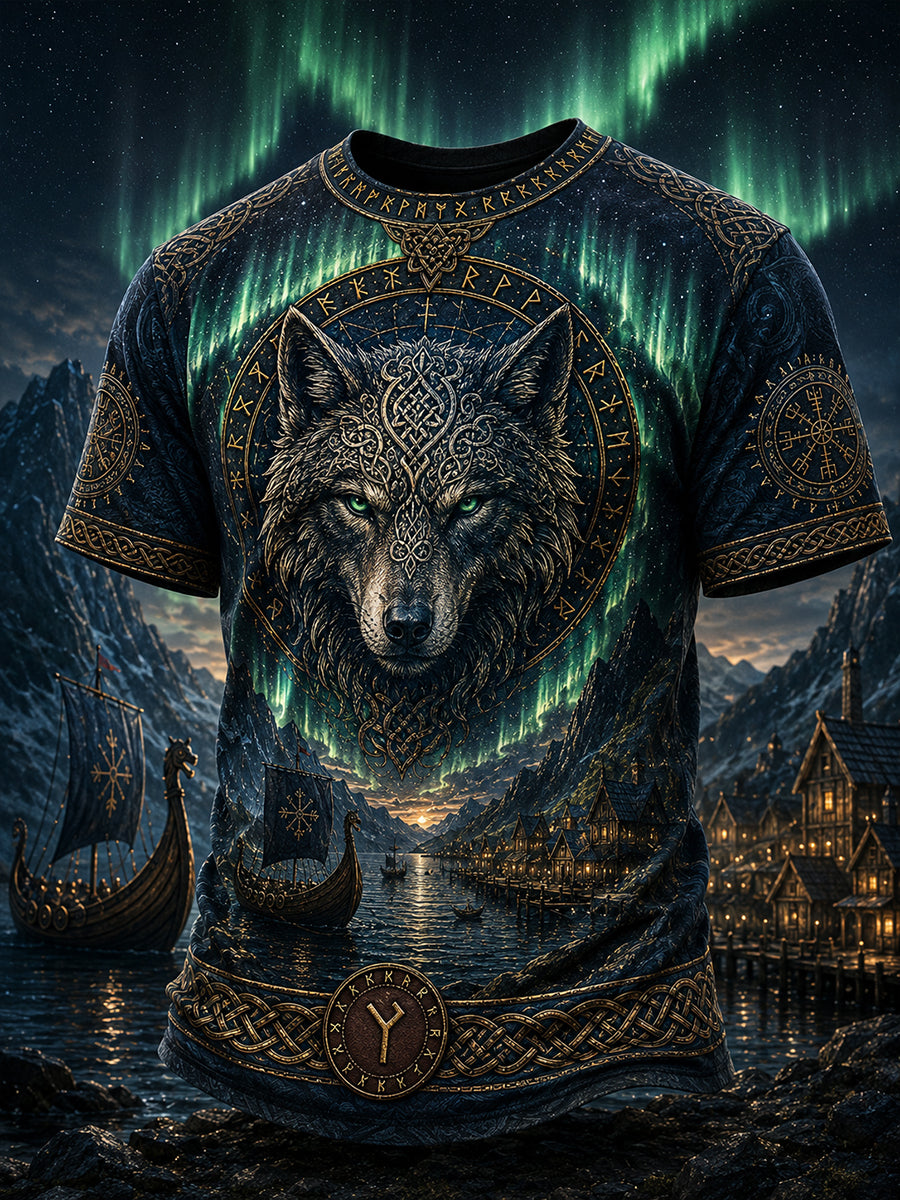 Vintage-tyyli Casual T-paita VikingNorse Art Print
