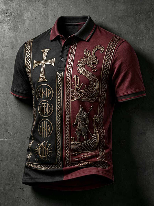 Miesten Vintage Viking Warrior Tulosta Polo -paita