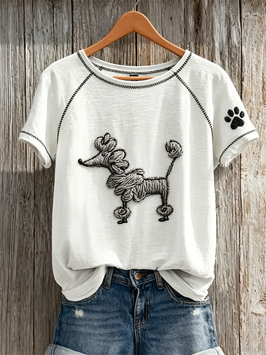 Naisten fuzzy Poodel Dog Abstract Art & Puw Tulosta lyhythiha T-paita