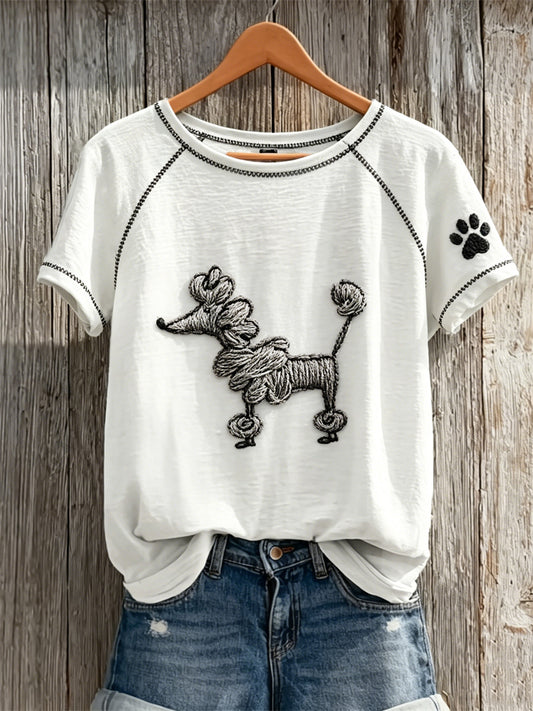 Naisten fuzzy Poodel Dog Abstract Art & Puw Tulosta lyhythiha T-paita