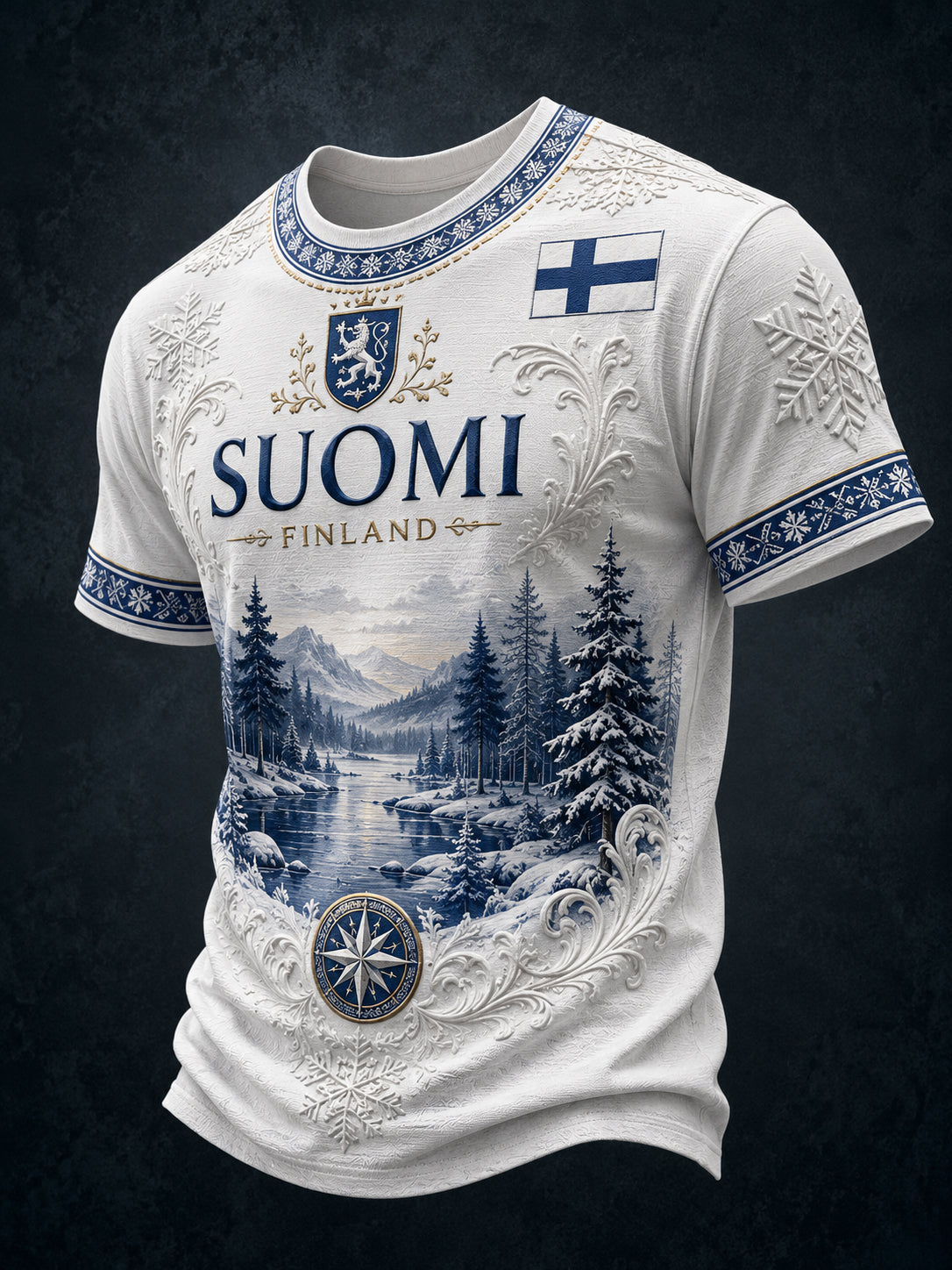Miesten suomalainen veteraaniperintöhenki taidepainatetulla t-paidalla