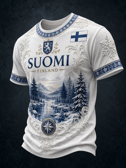 Miesten suomalainen veteraaniperintöhenki taidepainatetulla t-paidalla