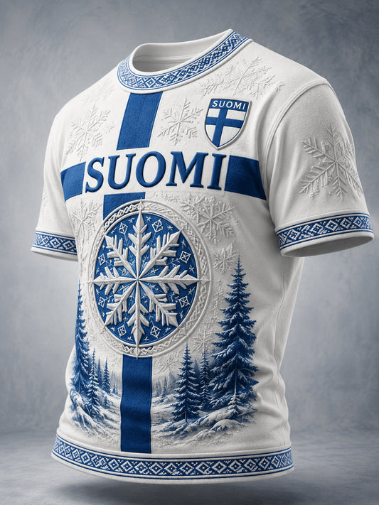 Miesten suomalainen veteraaniperintöhenki taidepainatetulla t-paidalla