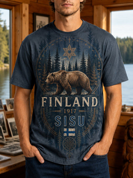 Miesten suomalainen veteraaniperintöhenki taidepainatetulla t-paidalla