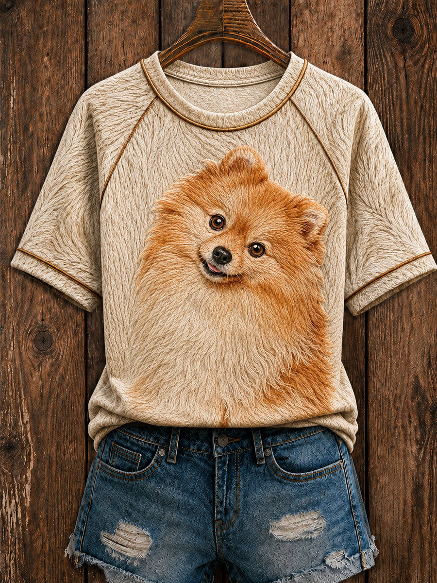 Naisten Söpö Pomeranian Art pyöreä kaula Lyhyt hiha T-paita