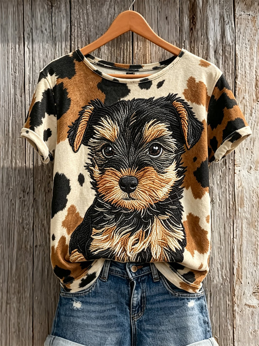 Naisten Yorkshire Terrier Pentu & Koira Coat Pattern Tulosta lyhythihainen T-paito