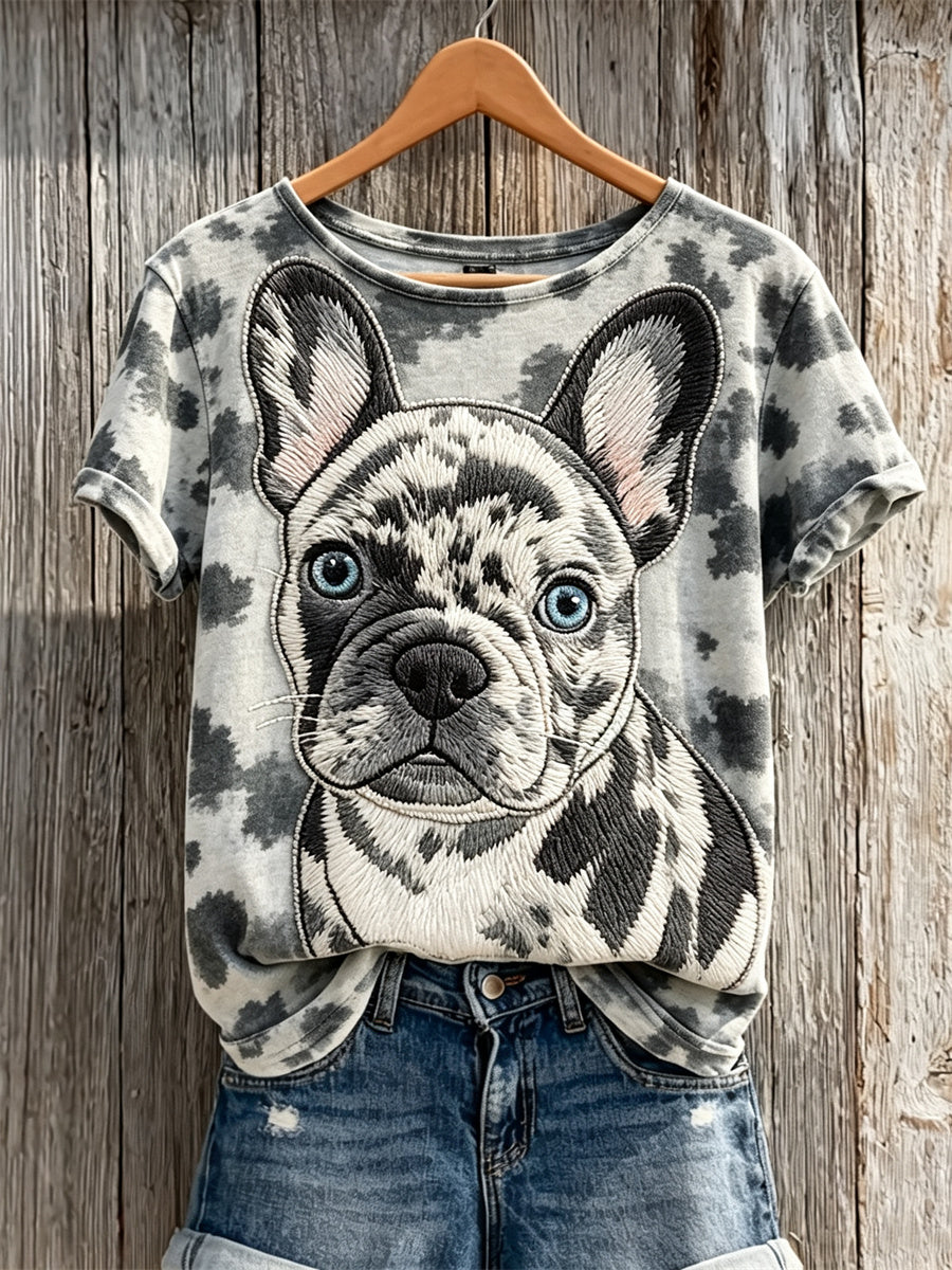 Naisten ranskalainen Bulldog & Dog Coat Pattern Tulosta lyhythiha T-paita
