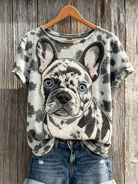 Naisten ranskalainen Bulldog & Dog Coat Pattern Tulosta lyhythiha T-paita