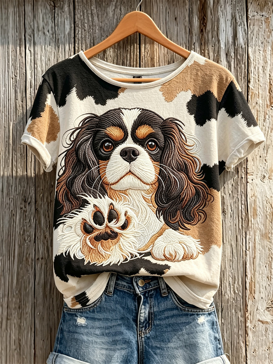 Naisten King Charles Spaniel & Dog Coat Pattern Tulosta lyhythiha T-paita