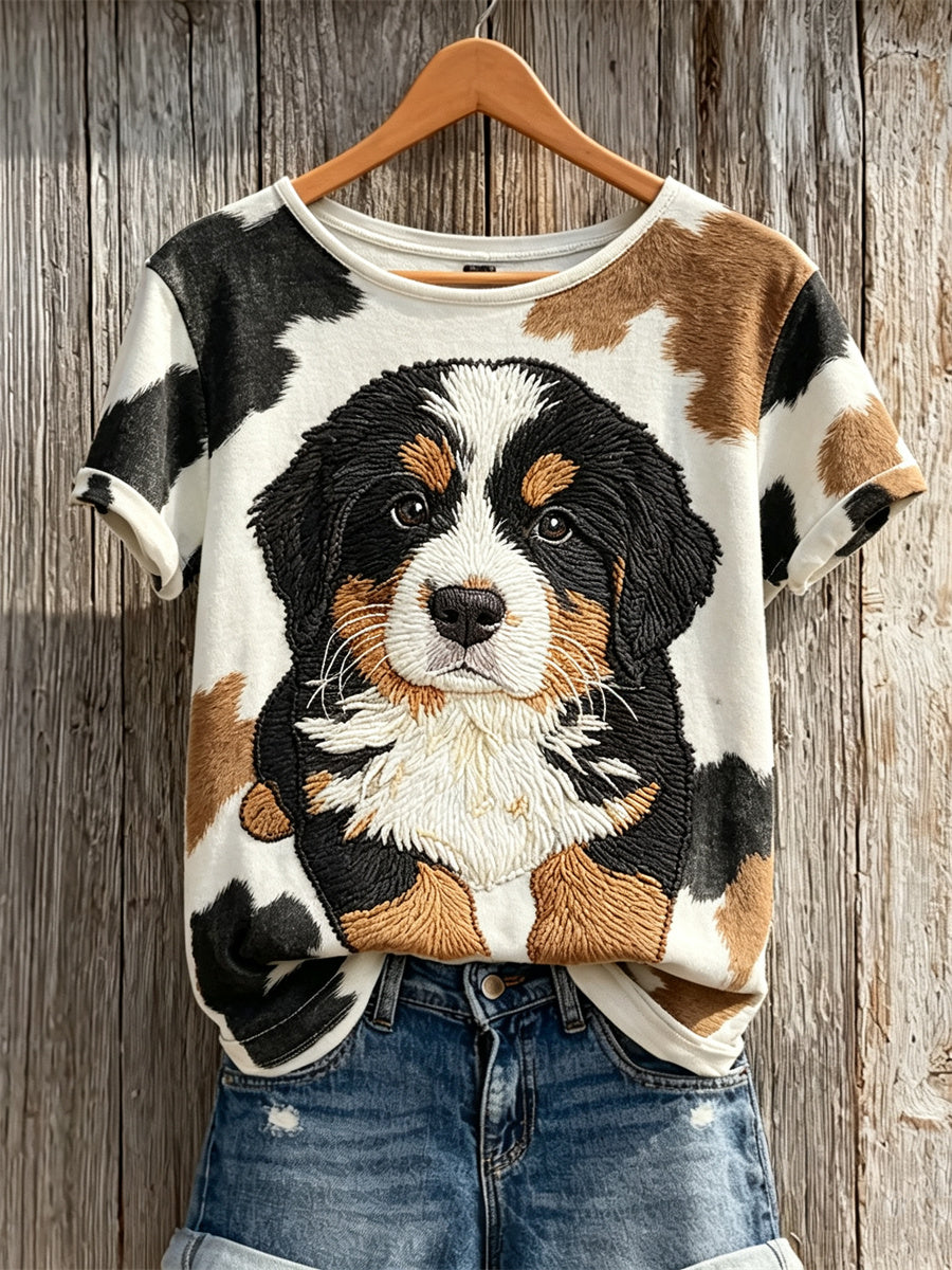 Naisten Bernese Mountain Dog & Coat Pattern Tulosta lyhythiha T-paito