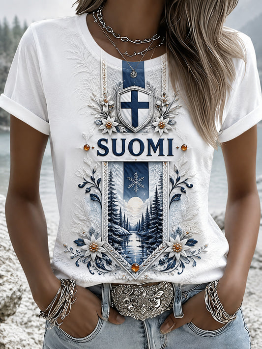 Naisten graafinen T-paita: Suomen veteraanien perintö ja henki muistelu