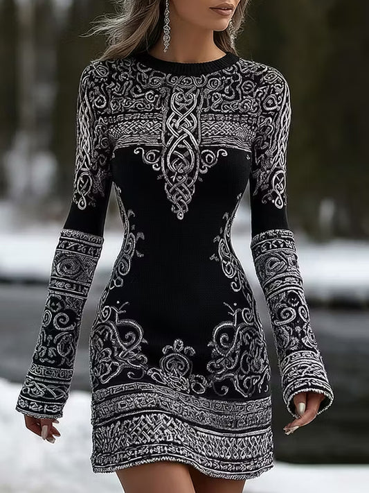 Vintage Viking-Inspired Nordic Print Casual Meu