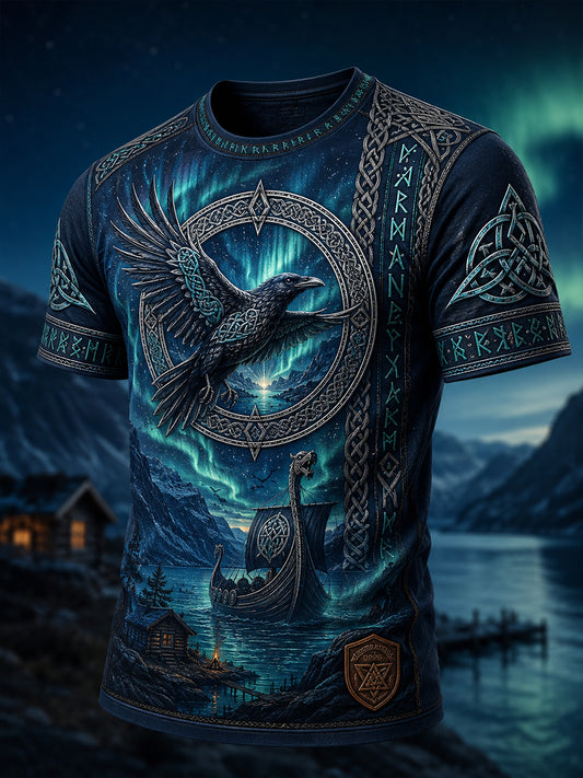 Vintage VikingNorse Art Print Casual T-paiti
