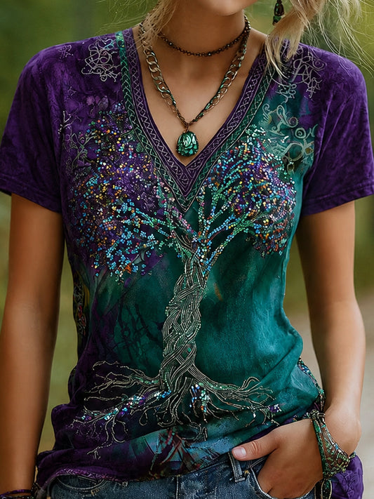 Vintage Viking-Inspiroitu pohjoismainen taide Print Casual Top.