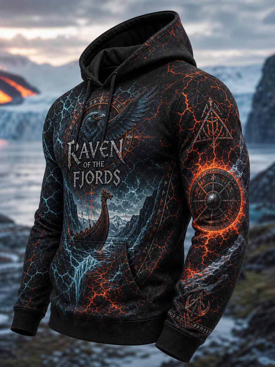 Miesten Vintage Viking Crow Tulostus Sweatshirt