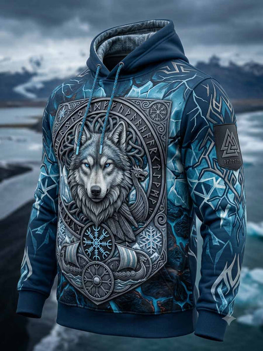 Miesten Vintage Viking Wolf Print Sweatshirt